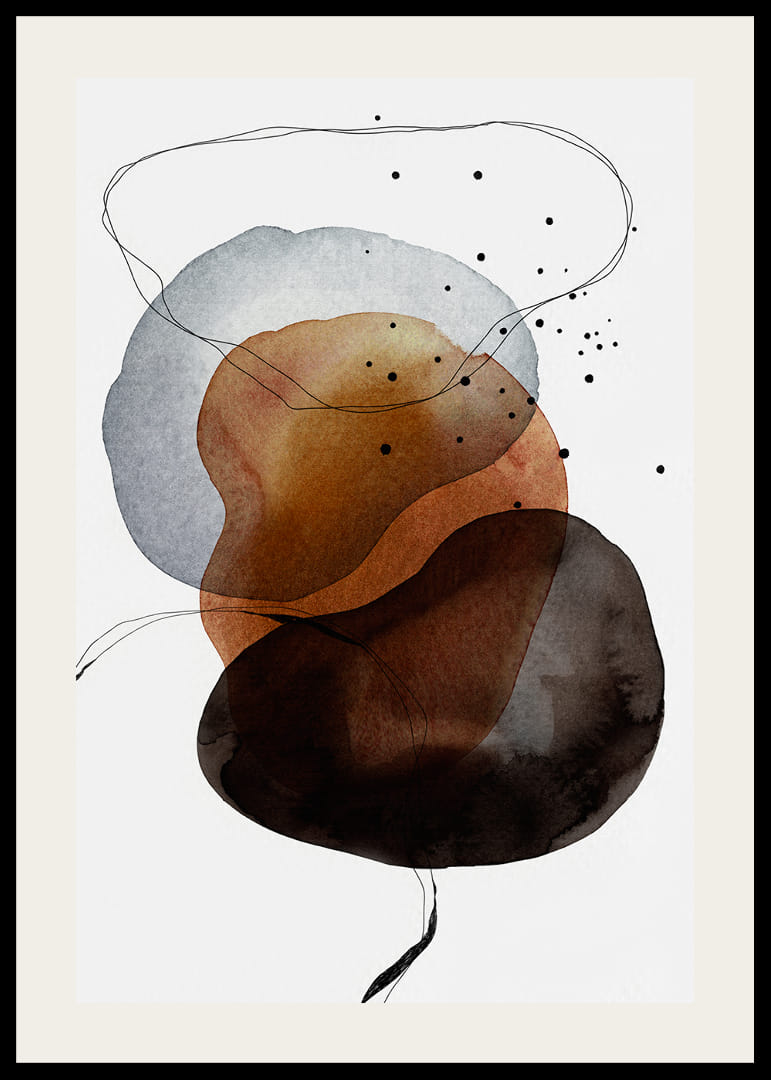 Abstract watercolor shapes in brown, gray and black on white background-12