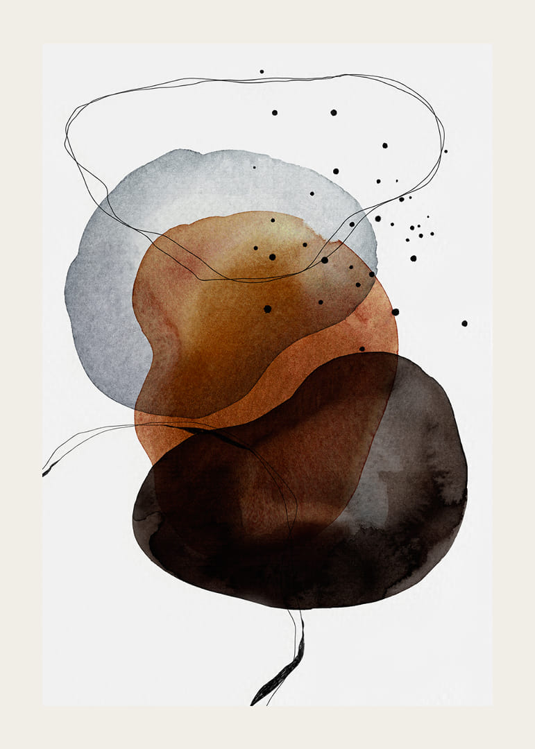 Abstract watercolor shapes in brown, gray and black on white background-12