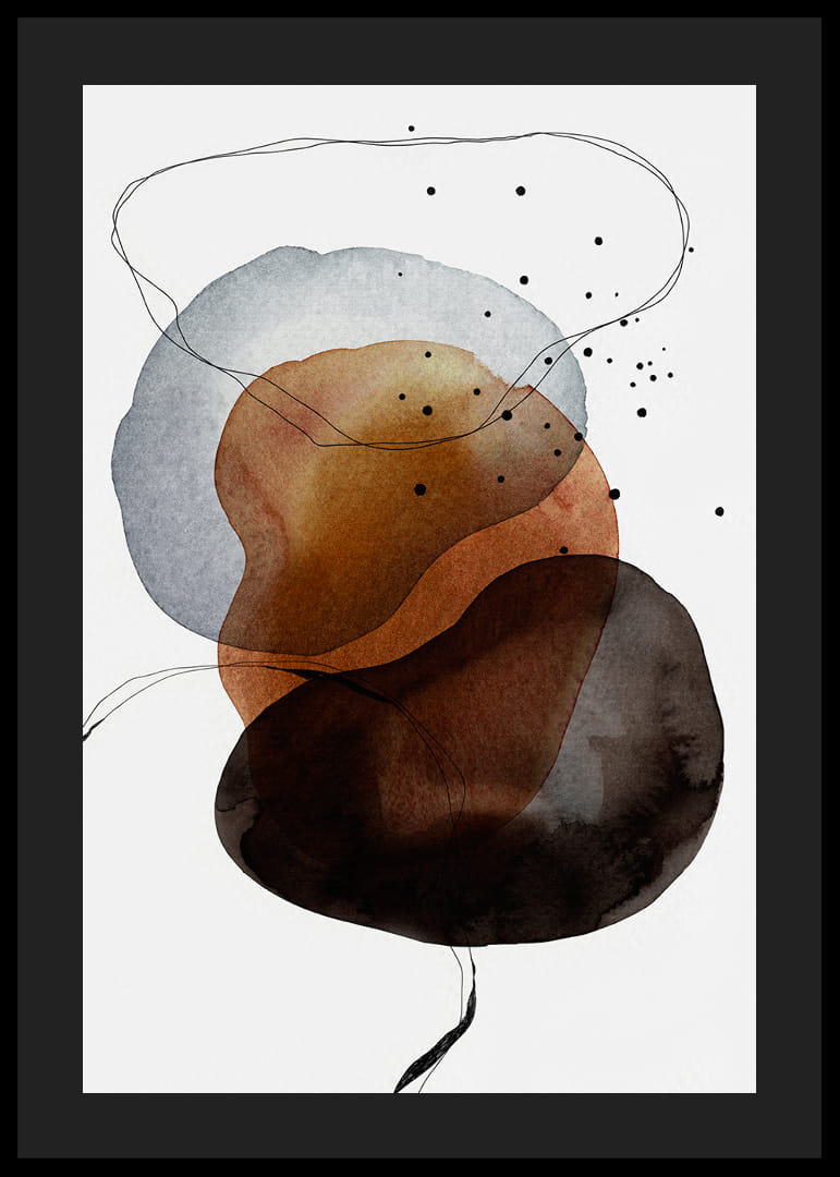 Abstract watercolor shapes in brown, gray and black on white background-12