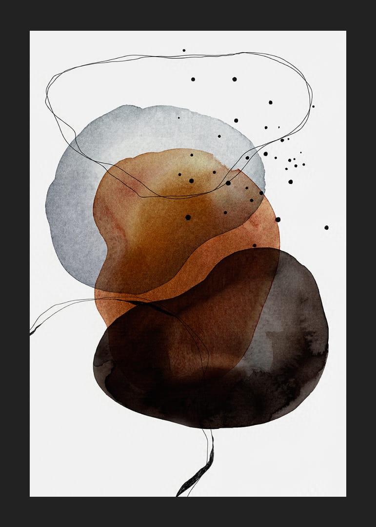 Abstract watercolor shapes in brown, gray and black on white background-12