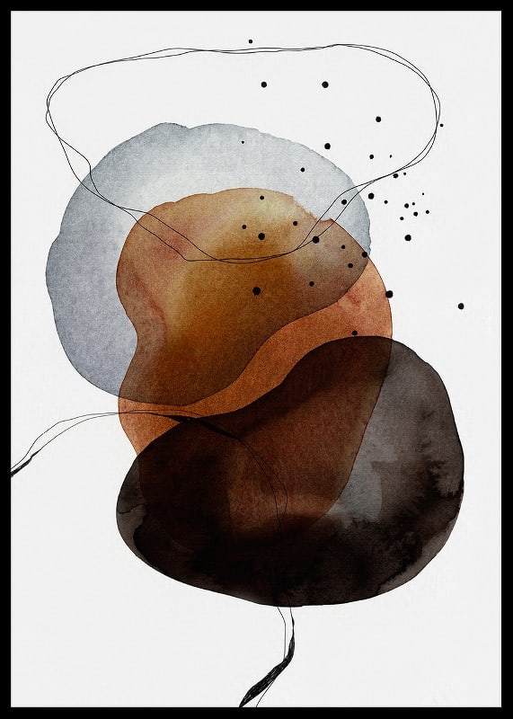 Abstract watercolor shapes in brown, gray and black on white background-12