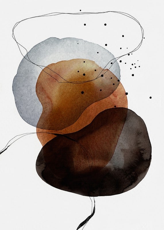 Abstract watercolor shapes in brown, gray and black on white background-12