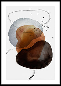 Abstract watercolor shapes in brown, gray and black on white background-0