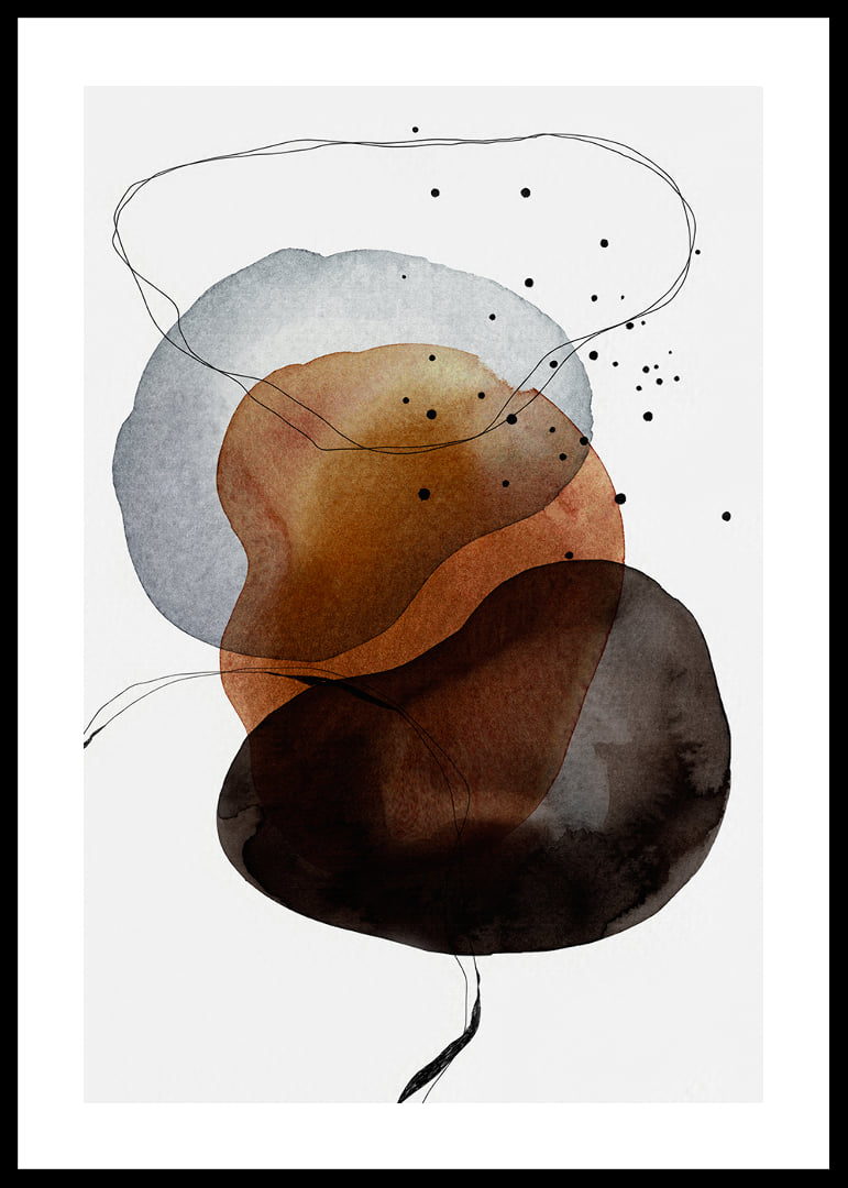 Abstract watercolor shapes in brown, gray and black on white background-12