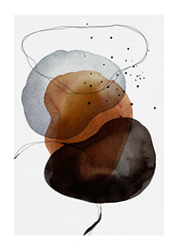 Abstract watercolor shapes in brown, gray and black on white background-1