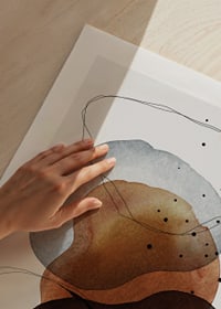 Abstract watercolor shapes in brown, gray and black on white background-9