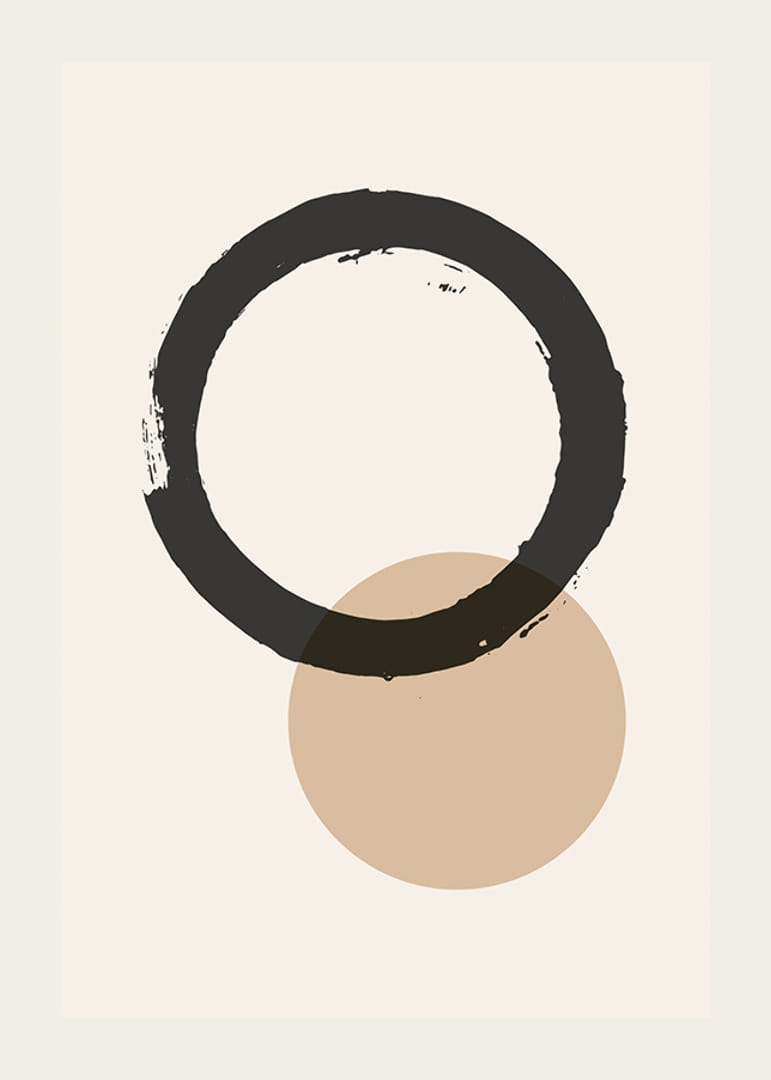 Cerc negru abstract și formă rotundă bej pe fundal deschis-12