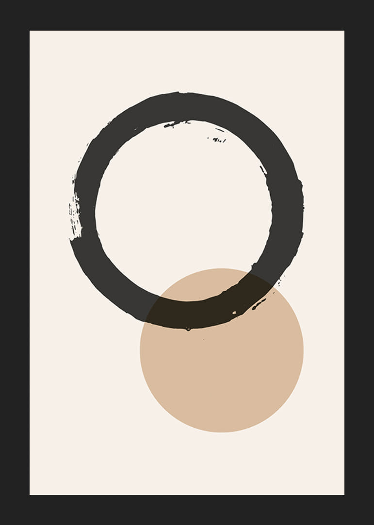 Cerc negru abstract și formă rotundă bej pe fundal deschis-12