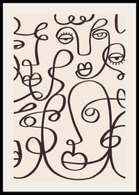 Abstrakta ansikten i svart linjekonst på beige bakgrund-2