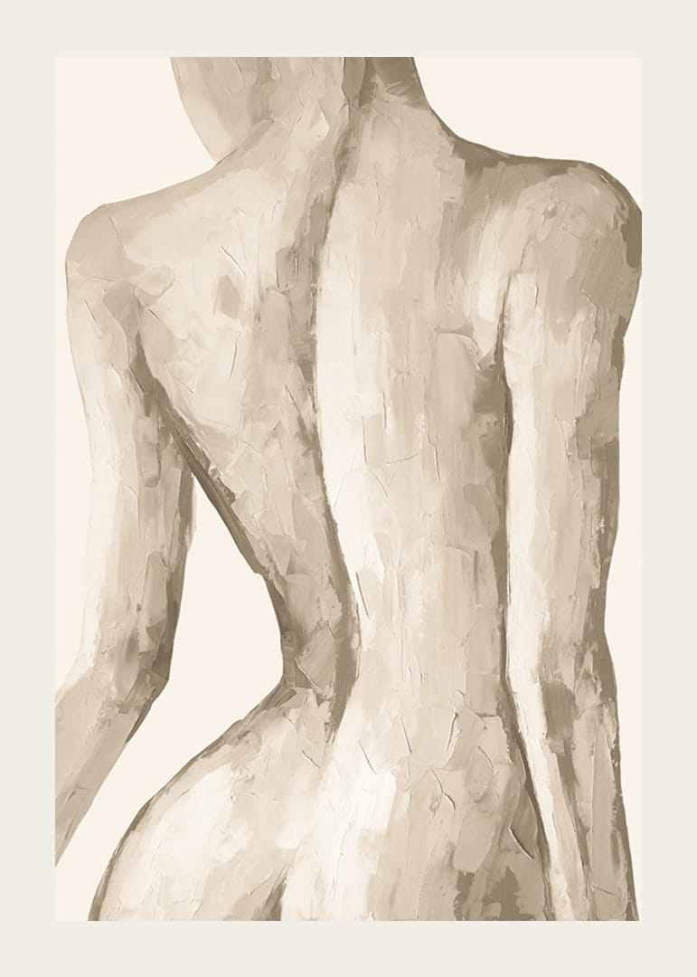 Naisen selän vesiväri beigen ja hiekan sävyissä-12