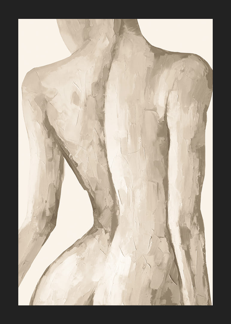 Naisen selän vesiväri beigen ja hiekan sävyissä-12