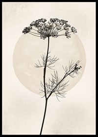 Black silhouette of dried flower against beige circle-6