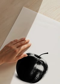 Svartvitt fotografi av äpple med tydliga ljusreflexer-3