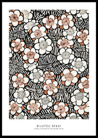 Illustrerat blommönster i svart, vitt och orange av Watanabe Seitei-0
