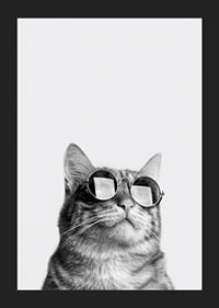 Black and white close-up of cat with sunglasses against light background-5