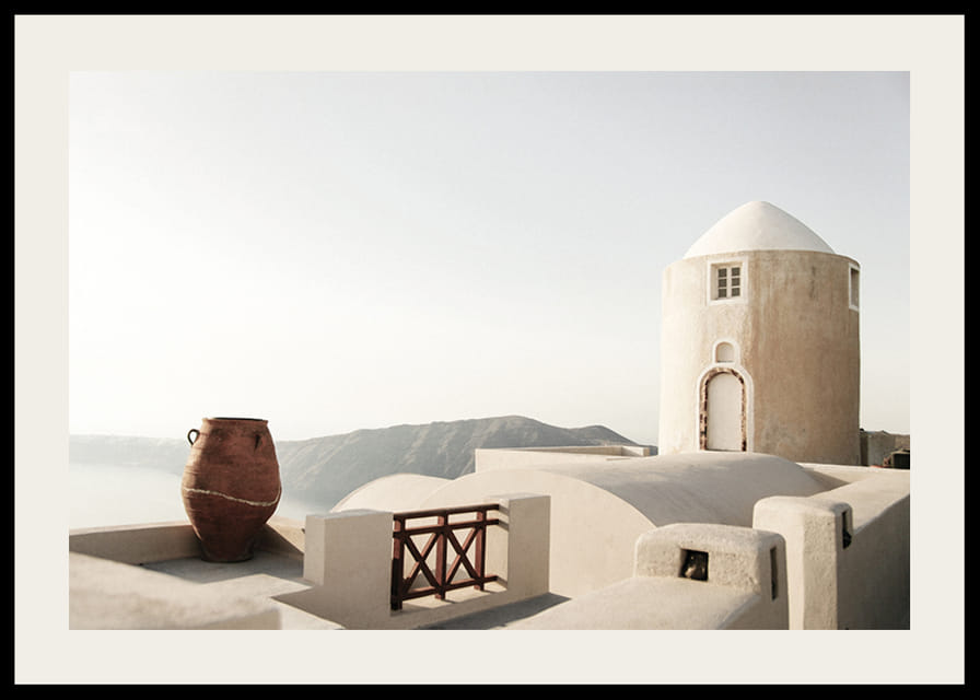 Photograph of whitewashed buildings and pot in Greece-12