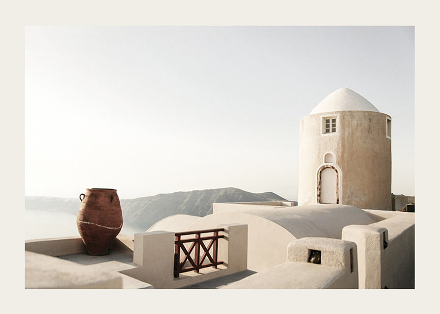 Photograph of whitewashed buildings and pot in Greece-12