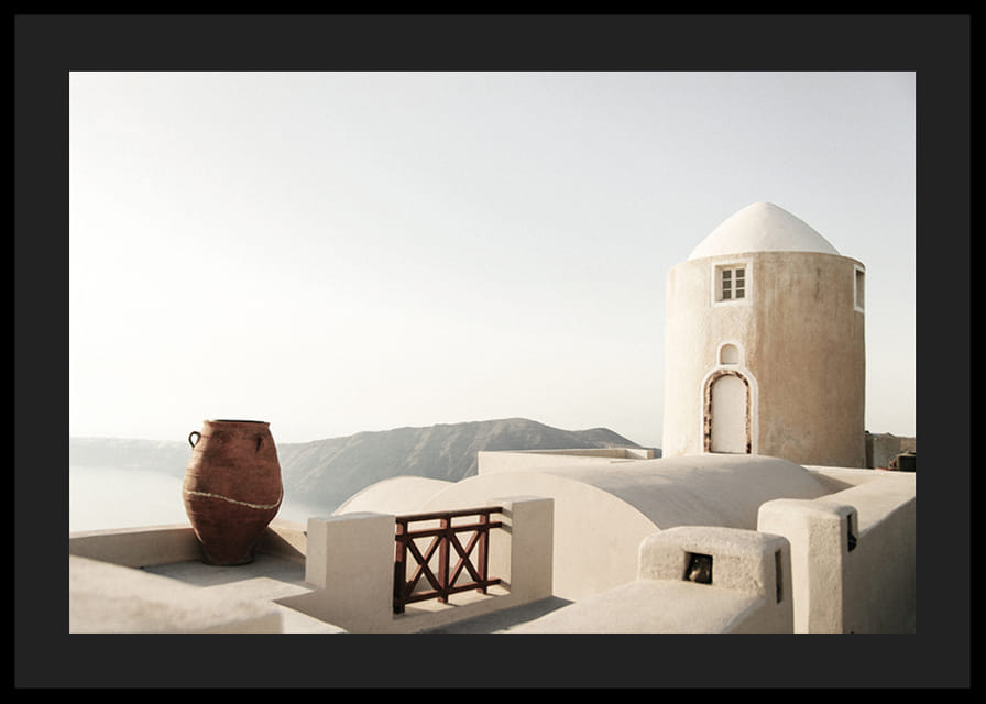 Photograph of whitewashed buildings and pot in Greece-12