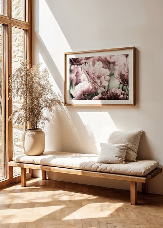 Närbild av rosa dubbelblommande tulpaner i mjukt ljus-12