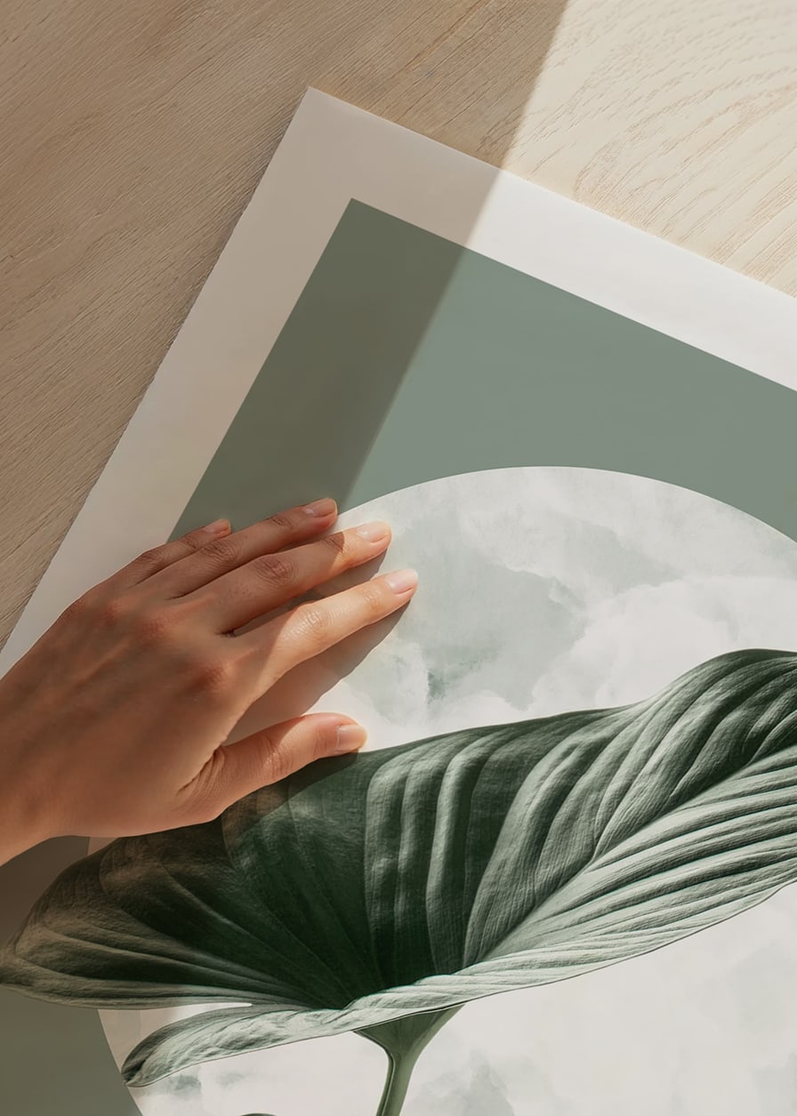 Illustration of green homalomena leaves against light circle shape-12