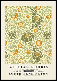 Dense, graphic pattern with winding foliage, orange flowers and green leaves against a dark background-0