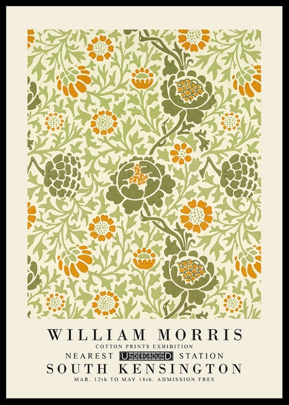 Dense, graphic pattern with winding foliage, orange flowers and green leaves against a dark background-12