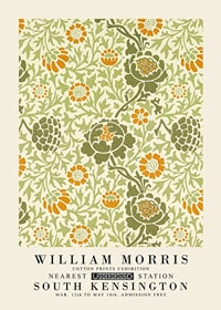 Dense, graphic pattern with winding foliage, orange flowers and green leaves against a dark background-1