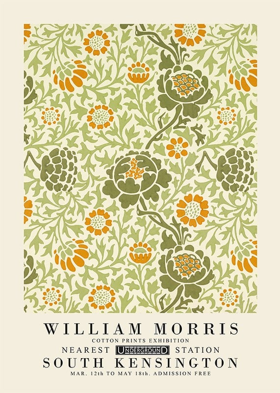Dense, graphic pattern with winding foliage, orange flowers and green leaves against a dark background-12