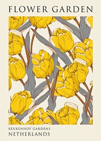 Illustrerade gula tulpaner med grågröna blad på beige bakgrund-1