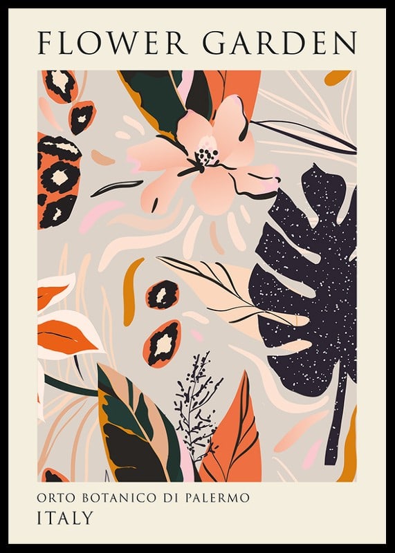Abstrakt illustration av blommor och blad i varma färger-12