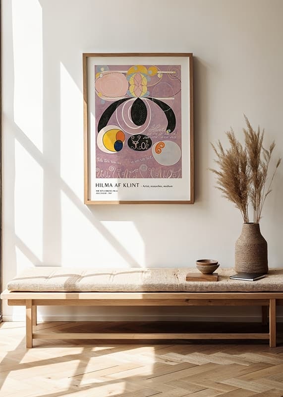 Abstract shapes in pastel colors on a purple background by Hilma af Klint-12