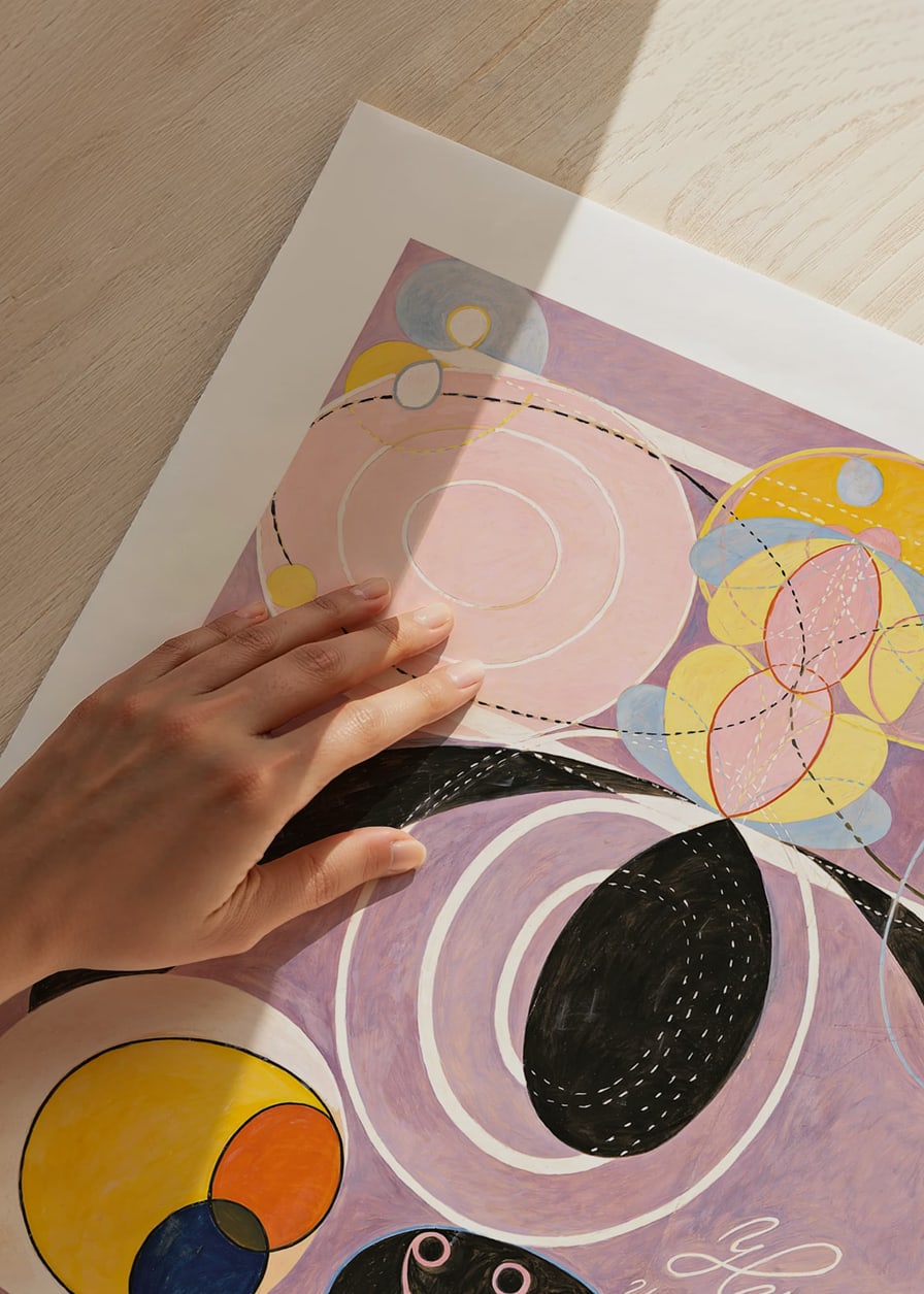 Abstract shapes in pastel colors on a purple background by Hilma af Klint-12