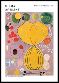 Abstract shapes in yellow and purple with numbers by Hilma af Klint-0