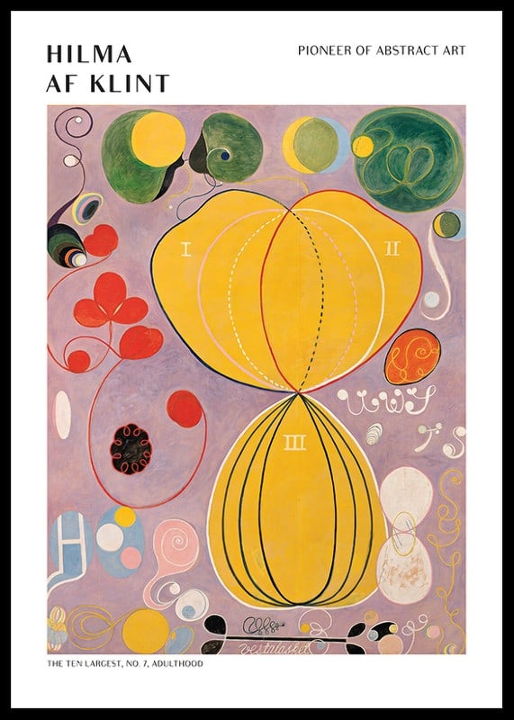 Abstract shapes in yellow and purple with numbers by Hilma af Klint-12