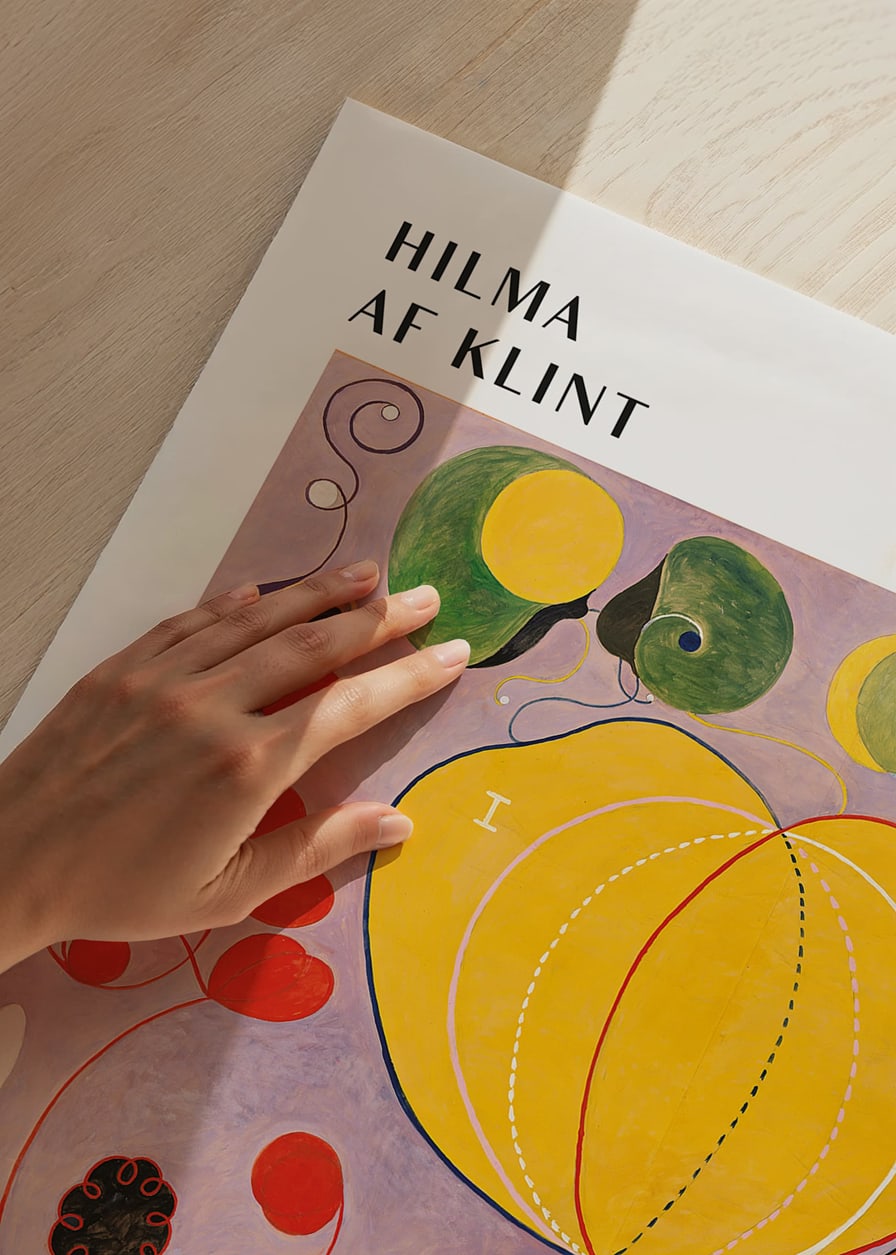Abstract shapes in yellow and purple with numbers by Hilma af Klint-12