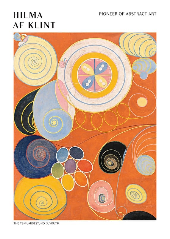 Abstract spirals and circles in orange by Hilma af Klint-12