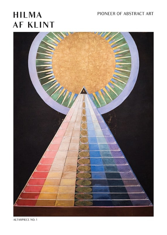 Abstract motif of circle and triangle in bright colors by Hilma af Klint-12