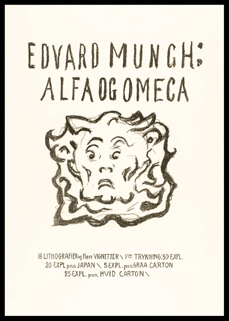 Skrift och tecknad ansikte i svart på ljus bakgrund av Edvard Munch-12