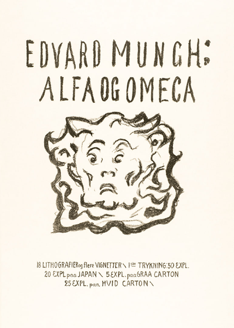 Writing and cartoon face in black on light background by Edvard Munch-12