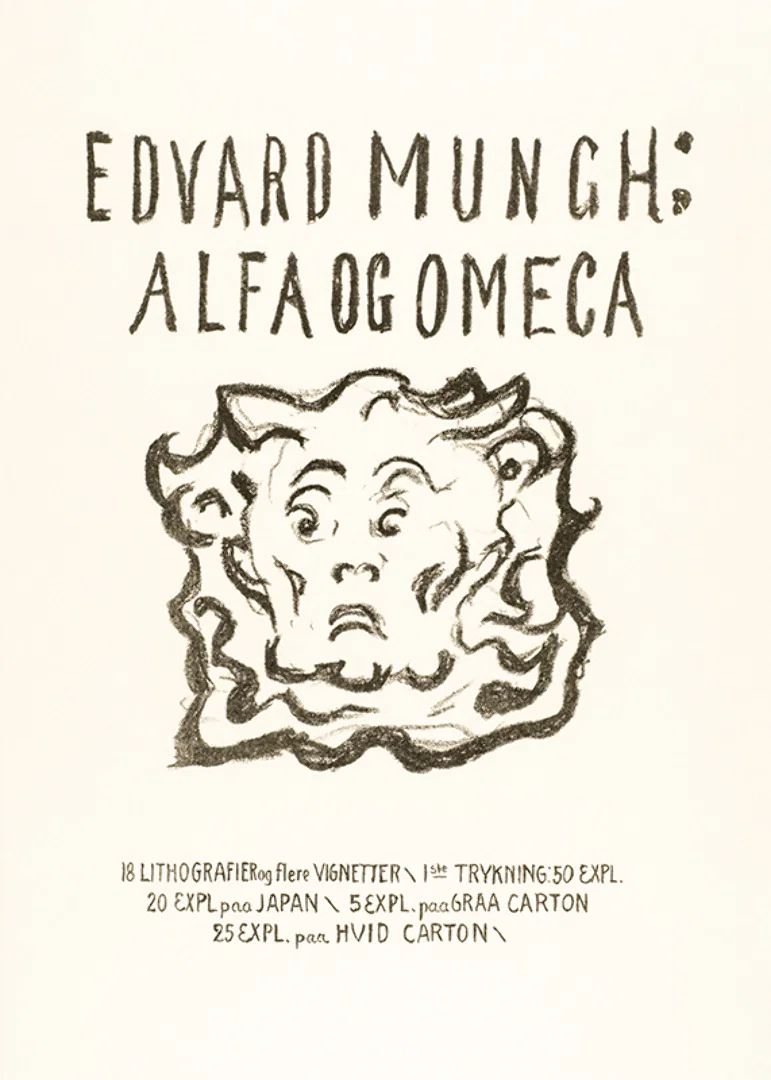 Skrift och tecknad ansikte i svart på ljus bakgrund av Edvard Munch-12