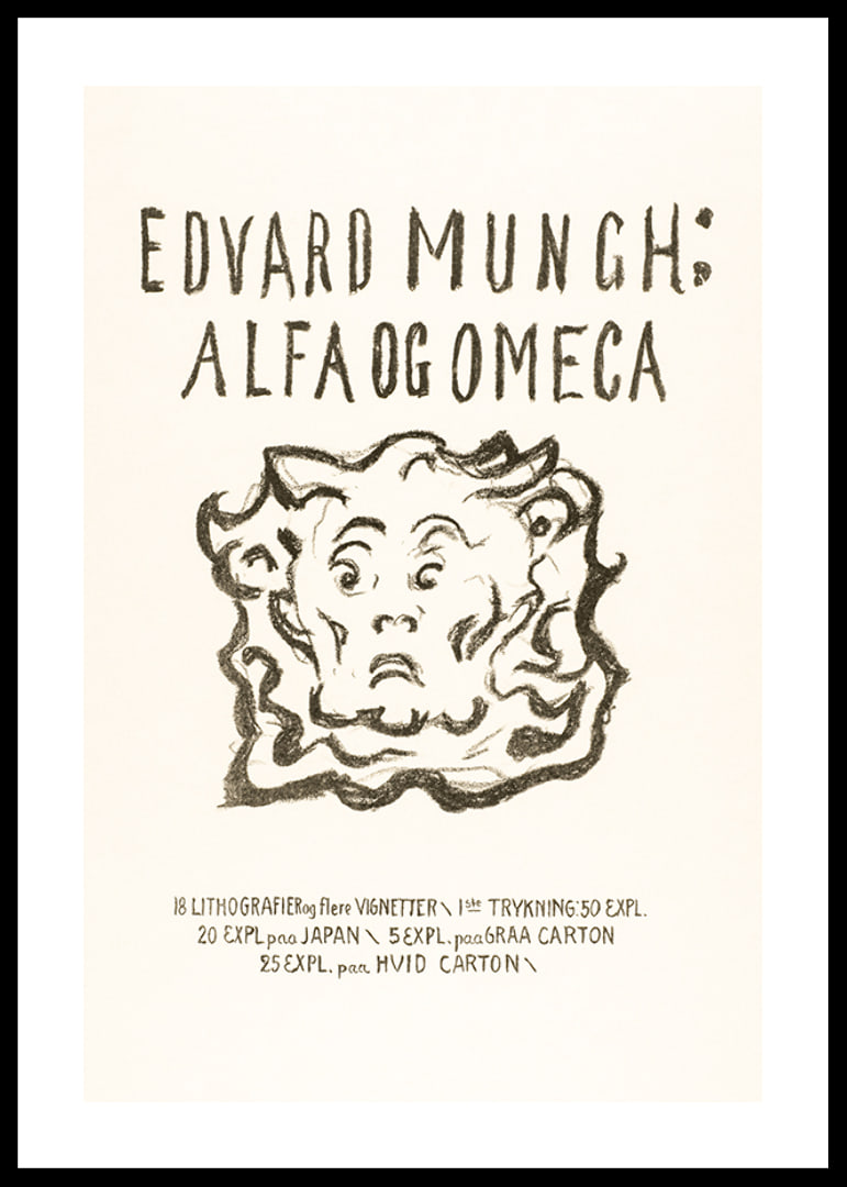 Writing and cartoon face in black on light background by Edvard Munch-12