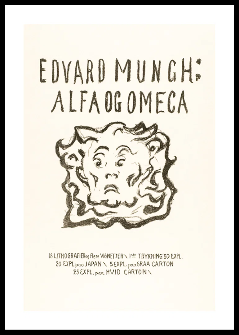 Skrift och tecknad ansikte i svart på ljus bakgrund av Edvard Munch-12