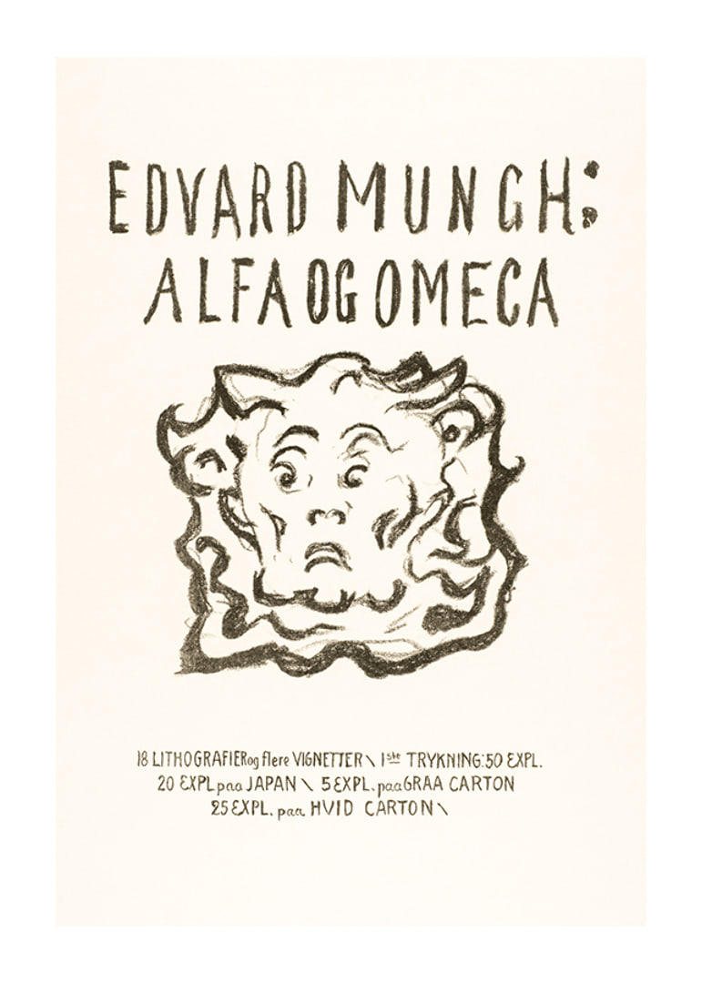 Writing and cartoon face in black on light background by Edvard Munch-12