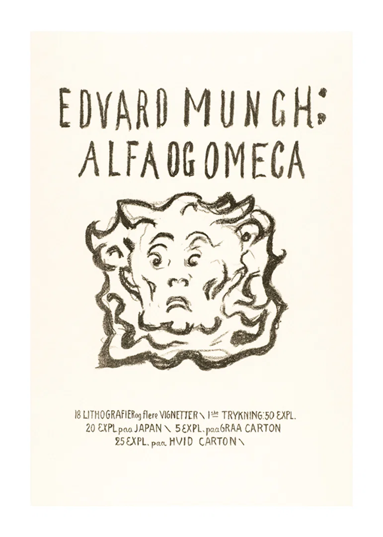 Skrift och tecknad ansikte i svart på ljus bakgrund av Edvard Munch-12