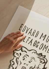 Writing and cartoon face in black on light background by Edvard Munch-9