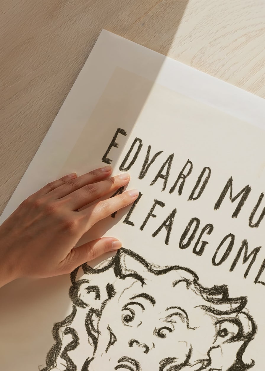 Writing and cartoon face in black on light background by Edvard Munch-12