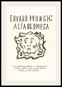 Writing and cartoon face in black on light background by Edvard Munch-2