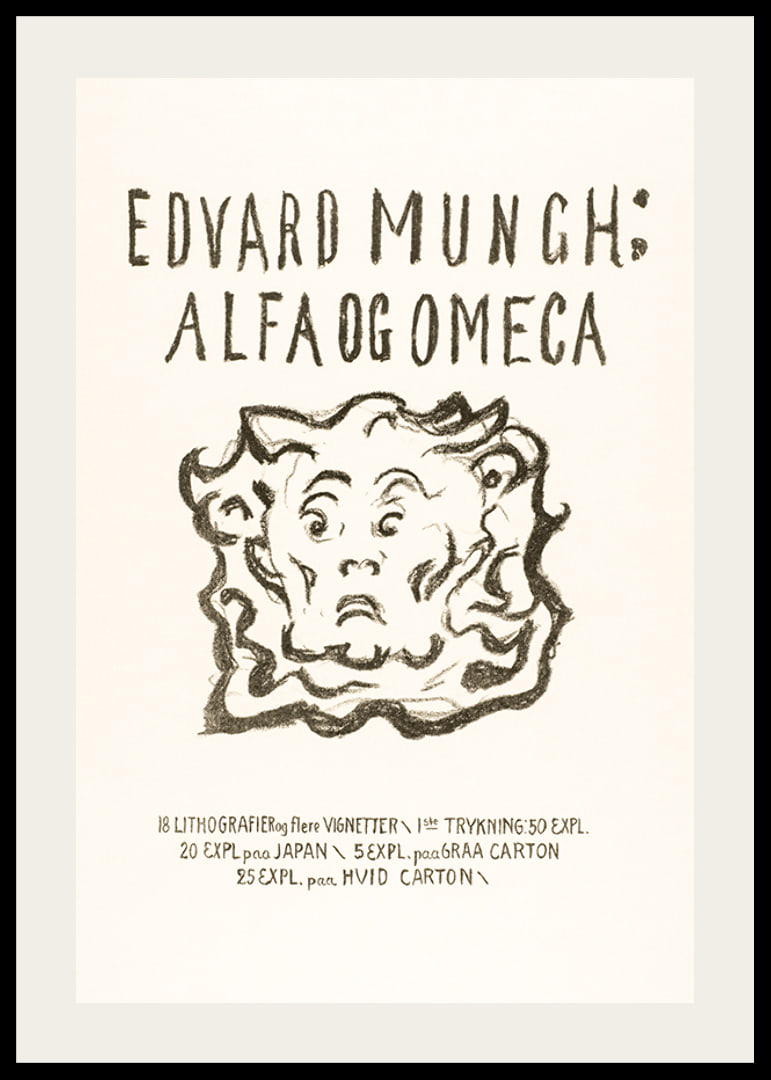 Writing and cartoon face in black on light background by Edvard Munch-12
