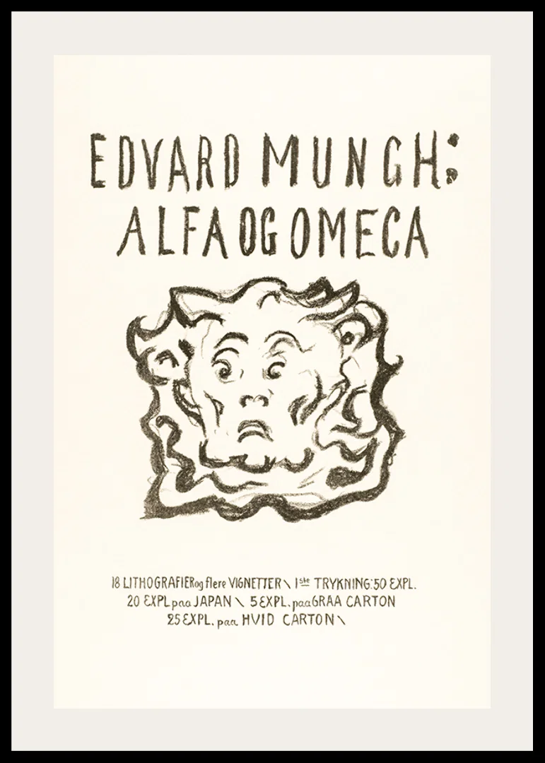 Skrift och tecknad ansikte i svart på ljus bakgrund av Edvard Munch-12