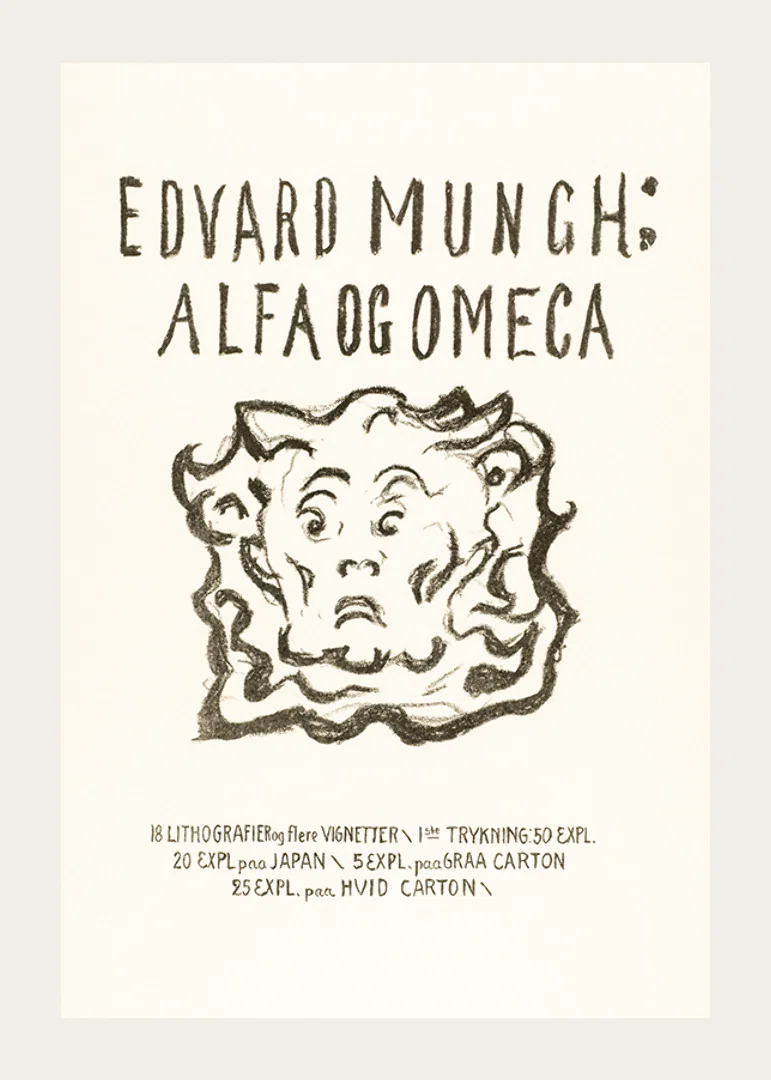 Skrift och tecknad ansikte i svart på ljus bakgrund av Edvard Munch-12